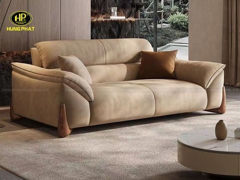 Ghế sofa da chân gỗ phòng khách đơn giản H-408
