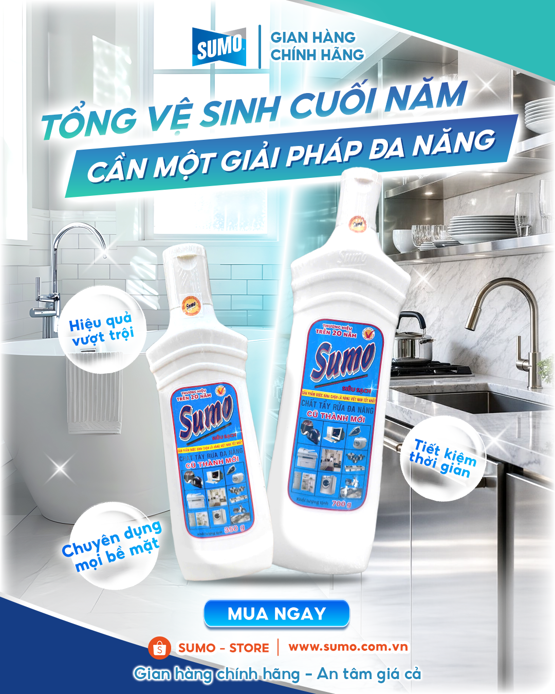 Chai Tẩy Đa Năng Sumo 350g & 700g tẩy siêu sạch trên mọi bề mặt đánh bay rỉ sét ố vàng, vết bẩn khó chùi 