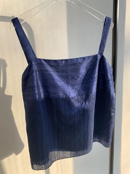  Áo 2 dây xanh navy vải tơ 2 lớp 