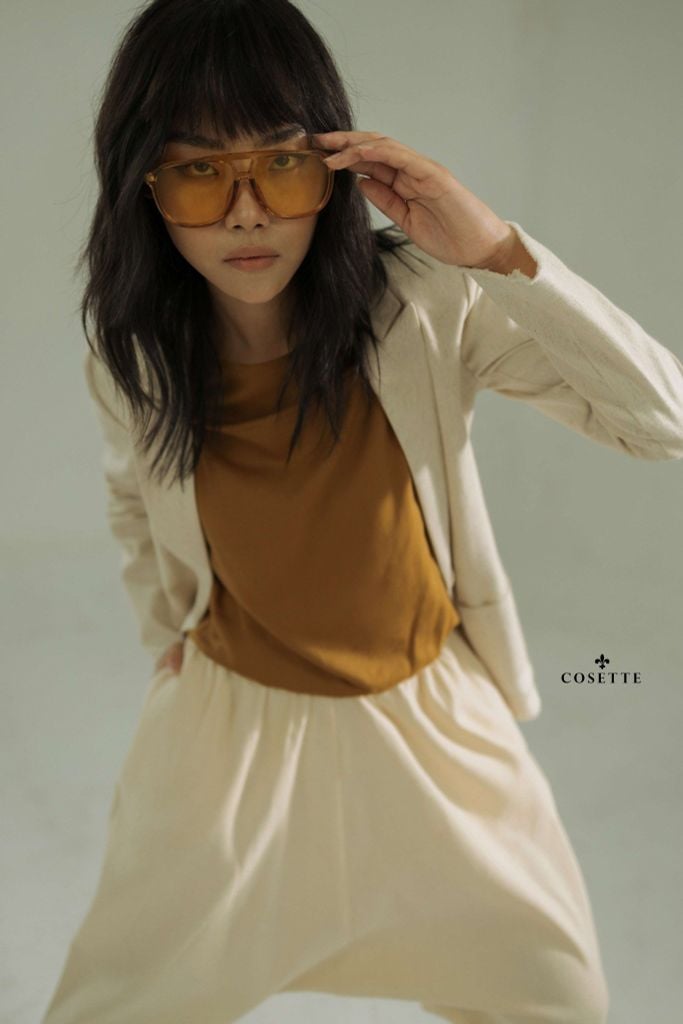  Áo tay liền nhún thun nâu 