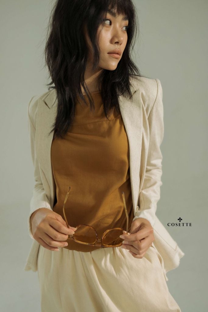  Áo tay liền nhún thun nâu 