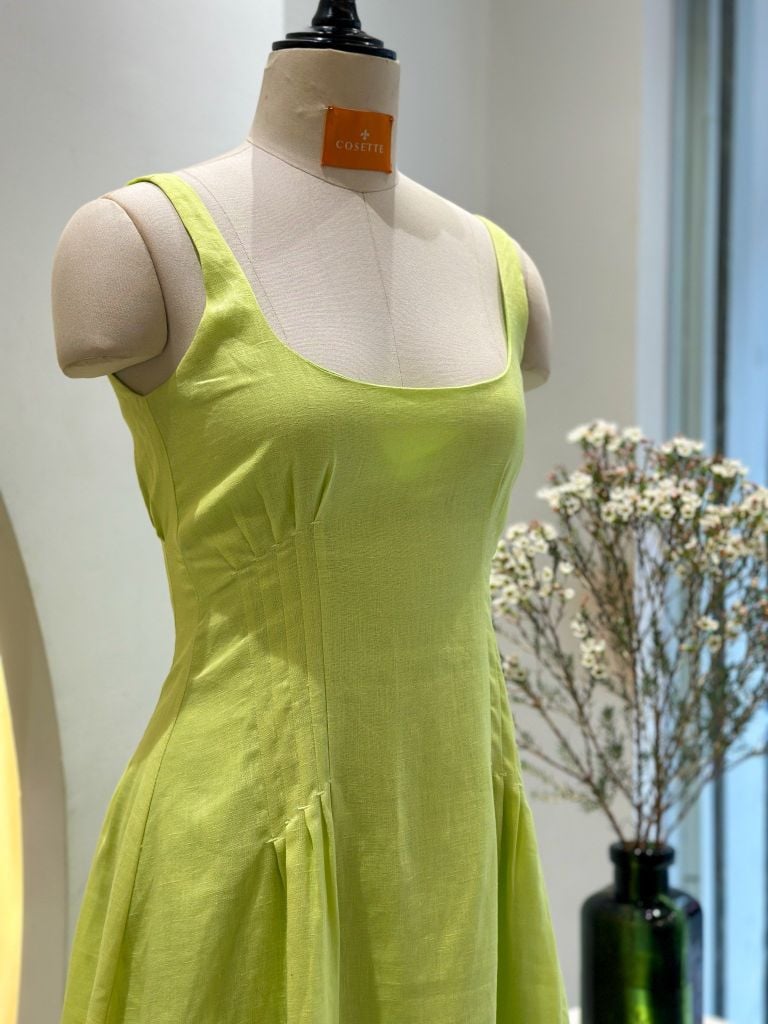  Đầm 2 dây pen thân xanh chuối 