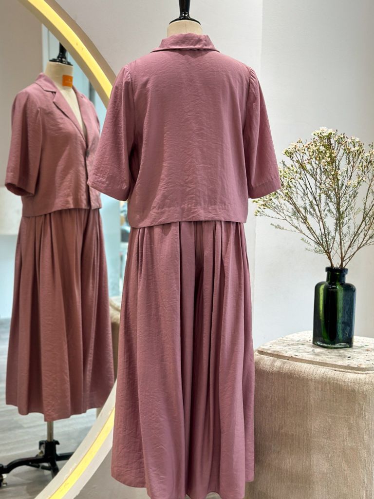  Quần ống rộng lưng thun hồng đậm 