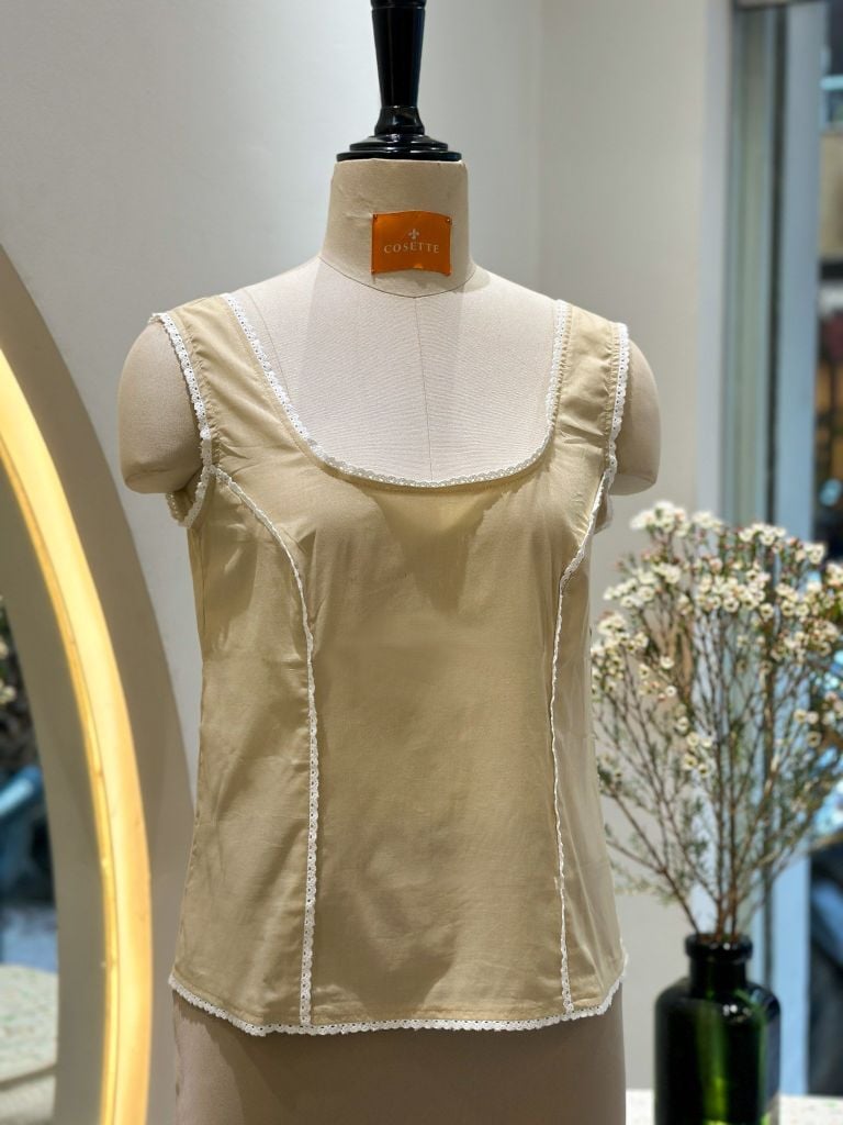  Áo sát nách viền ren cafe sữa 