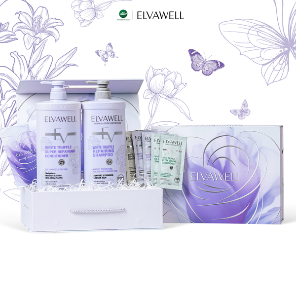  Hộp quà Dầu gội phục hồi hư tổn siêu suôn mượt Elvawell 1000ml 