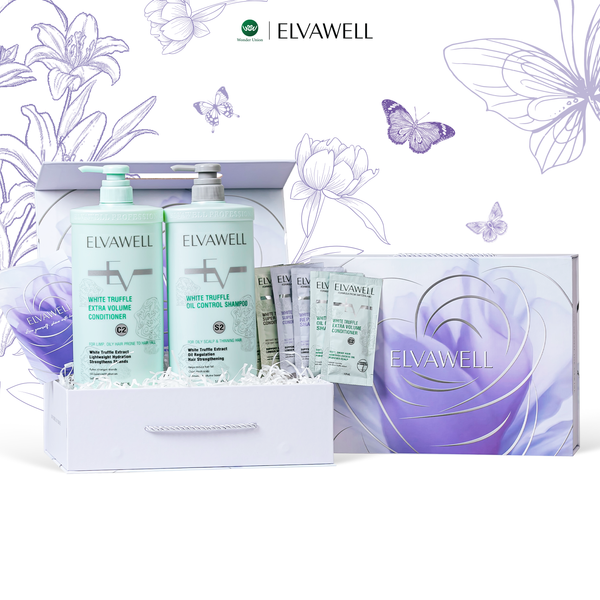  Hộp quà Dầu gội giảm rụng tóc sạch dầu bết Elvawell 1000ml 