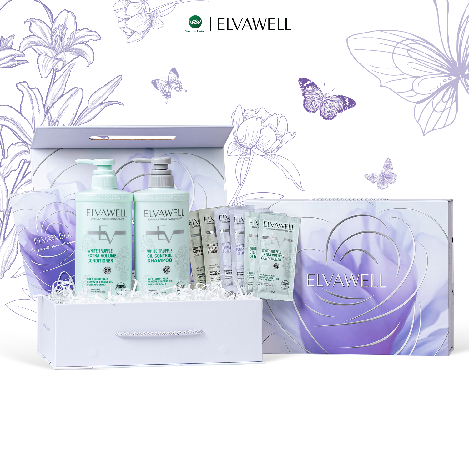  Hộp quà Dầu gội giảm rụng tóc sạch dầu bết Elvawell 500ml 