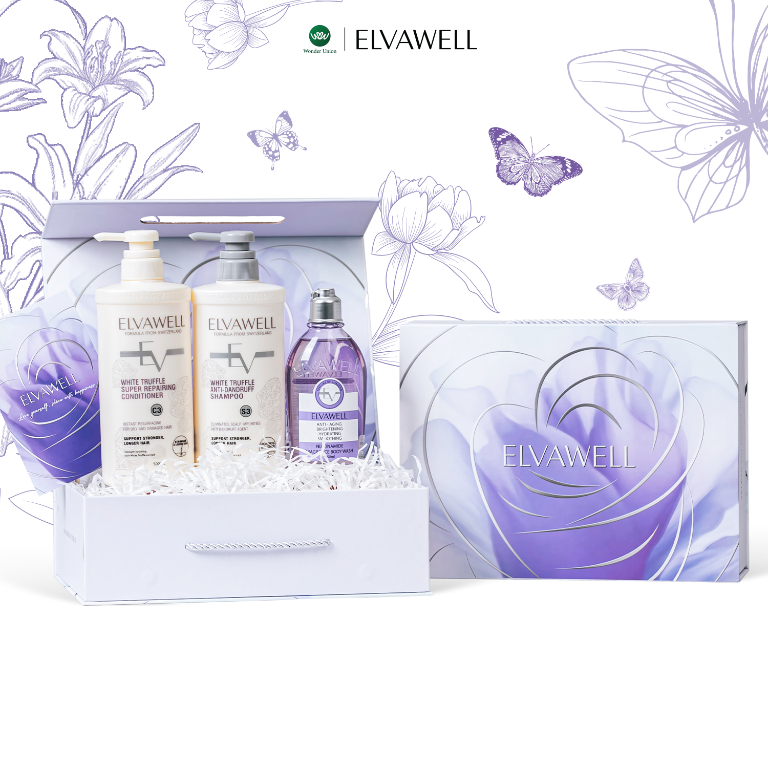  Hộp quà Dầu gội trắng + Sữa tắm Soul Healing Elvawell 