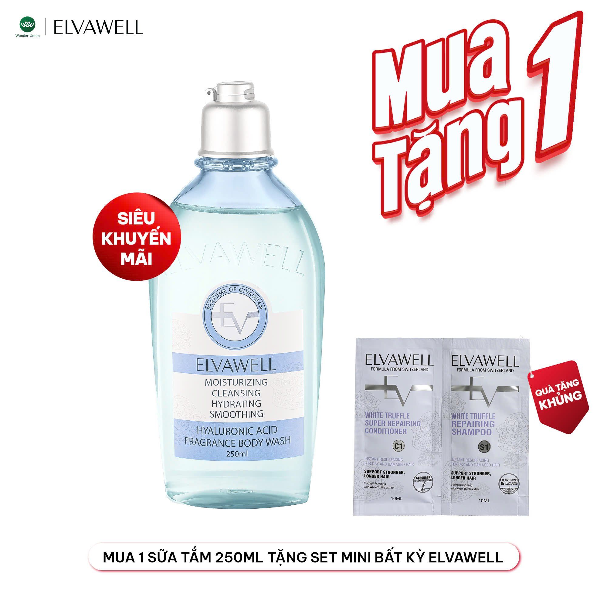  Sữa tắm nước hoa cấp ẩm Elvawell (250ml) - Sữa tắm Hyaluronic Acid Elvawell - Baby Blue 