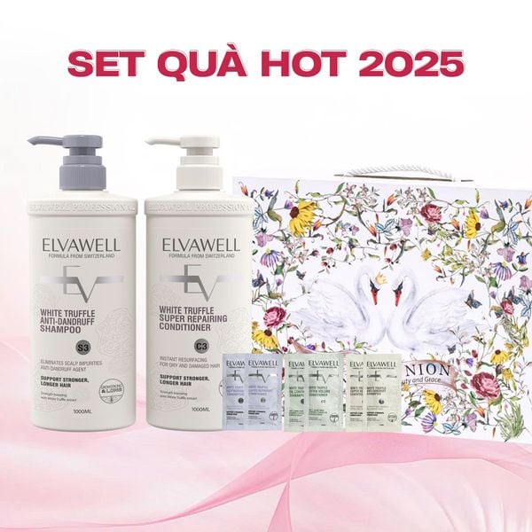  Hộp quà thiên nga Dầu gội giảm gàu siêu suôn mượt Elvawell 1000ml 