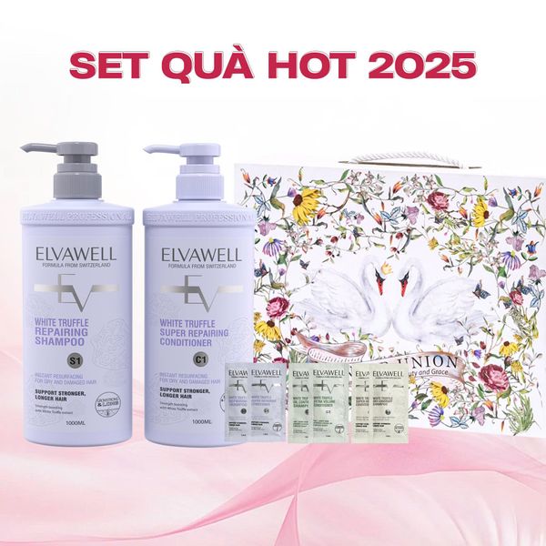  Hộp quà thiên nga Dầu gội phục hồi hư tổn siêu suôn mượt Elvawell 1000ml 