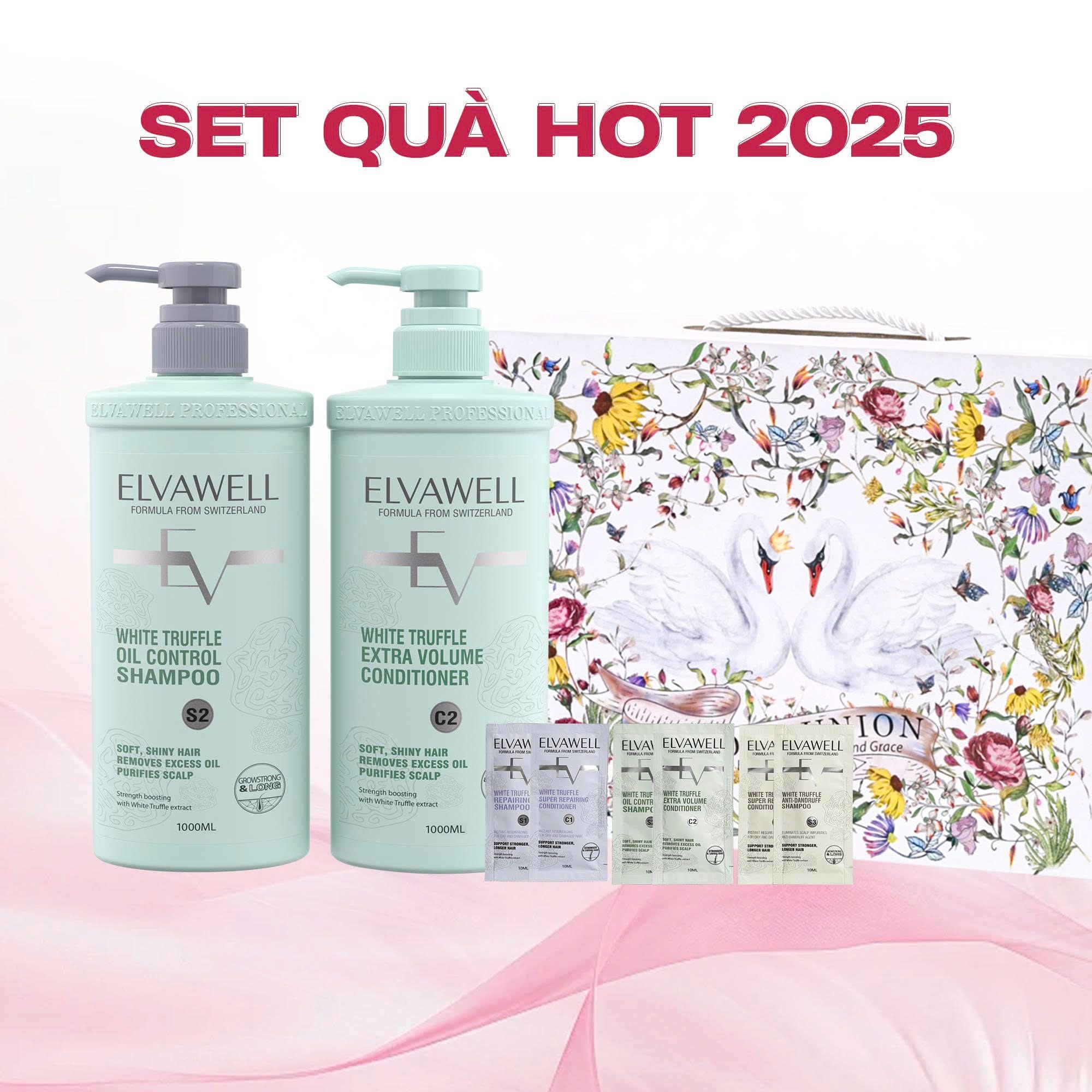  Hộp quà thiên nga Dầu gội giảm rụng tóc sạch dầu bết Elvawell 1000ml 