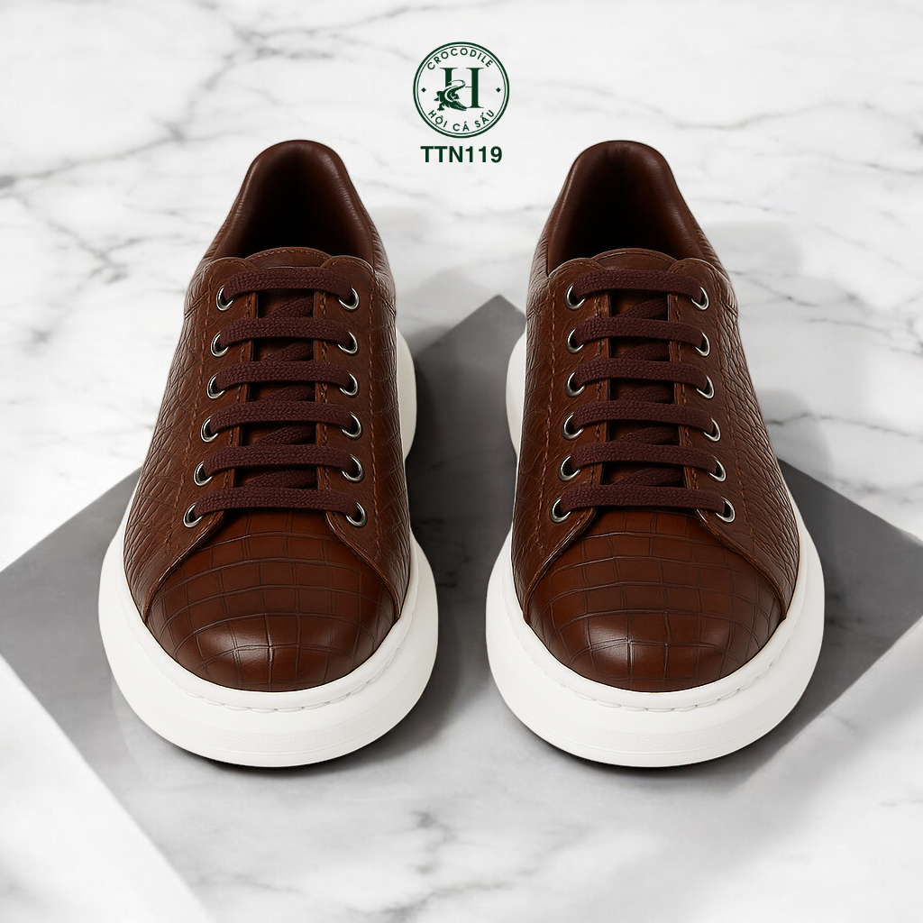 TTN119 – GIÀY THỂ THAO DA CÁ SẤU MÀU NÂU LUXURY – CHẤT ĐẲNG CẤP, FORM PHONG CÁCH