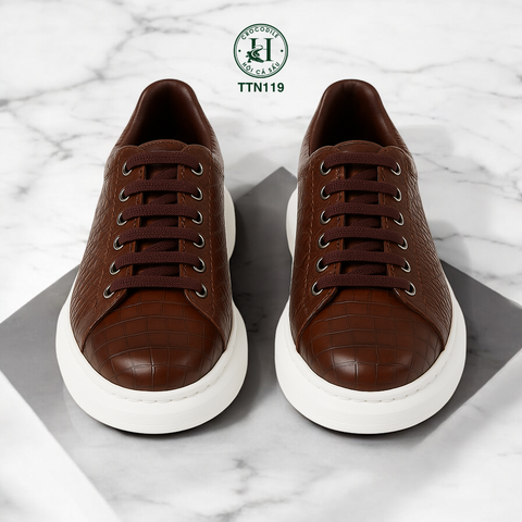 TTN119 – GIÀY THỂ THAO DA CÁ SẤU MÀU NÂU LUXURY – CHẤT ĐẲNG CẤP, FORM PHONG CÁCH