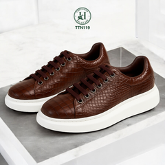 TTN119 – GIÀY THỂ THAO DA CÁ SẤU MÀU NÂU LUXURY – CHẤT ĐẲNG CẤP, FORM PHONG CÁCH