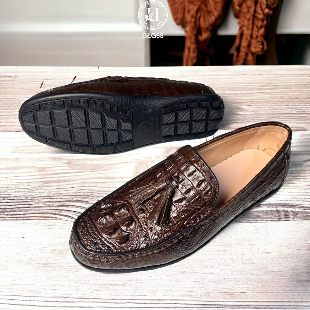GLG68 – Giày lười đế cao da gù cá sấu thật | Sang trọng – Cá tính – Độc bản