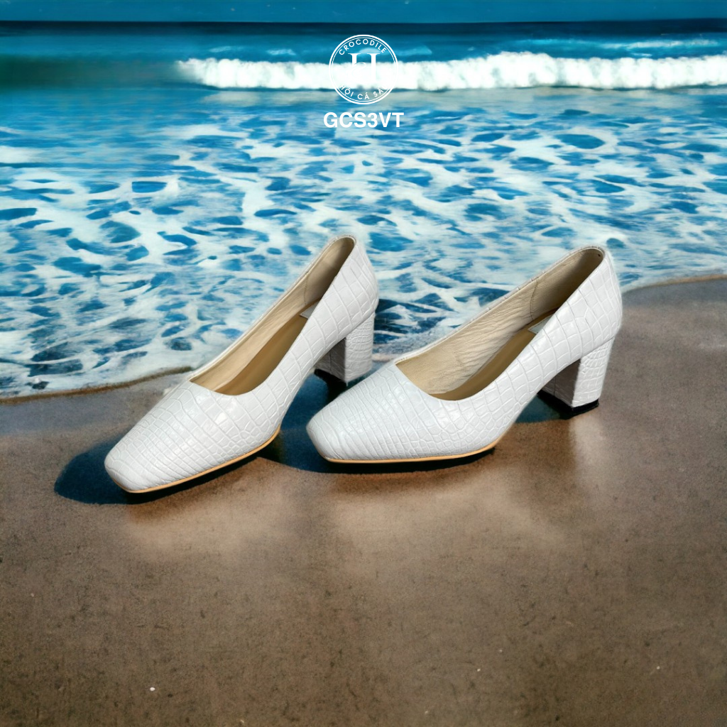 GCS3VT – GIÀY NỮ DA CÁ SẤU MÀU TRẮNG – THANH LỊCH & ĐẲNG CẤP PHÁI ĐẸP