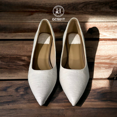 GCS01T – GIÀY NỮ DA CÁ SẤU TRẮNG ĐẾ VUÔNG – SANG TRỌNG & THANH LỊCH TỪNG BƯỚC CHÂN