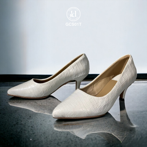 GCS01T – GIÀY NỮ DA CÁ SẤU TRẮNG ĐẾ VUÔNG – SANG TRỌNG & THANH LỊCH TỪNG BƯỚC CHÂN