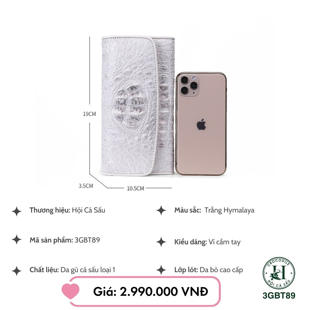 VÍ CẦM TAY DA CÁ SẤU BẠCH TẠNG 3GBT89