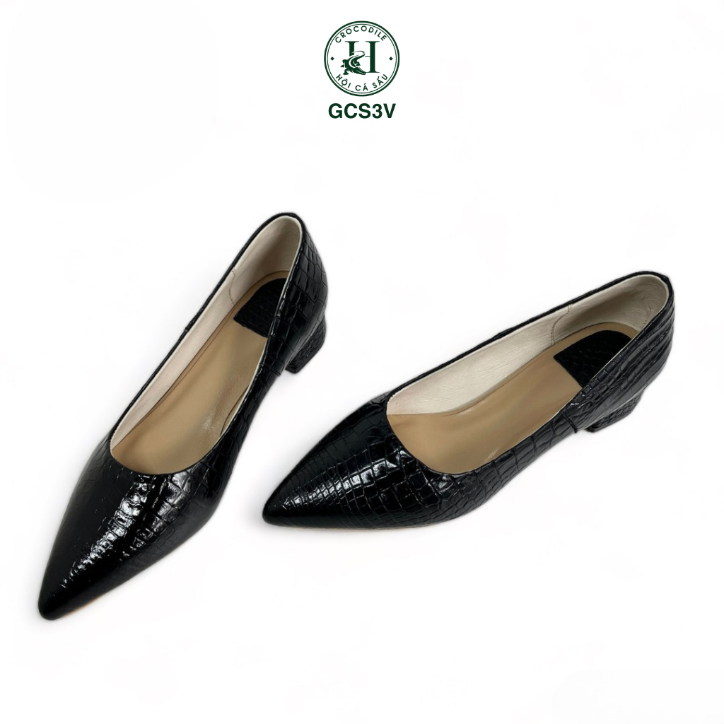 Giày nữ gót vuông da bụng cá sấu cao cấp - GCS3V