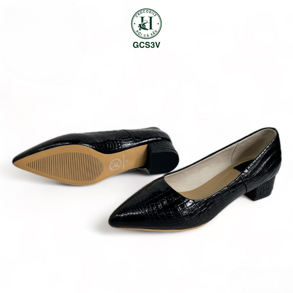 Giày nữ gót vuông da bụng cá sấu cao cấp - GCS3V