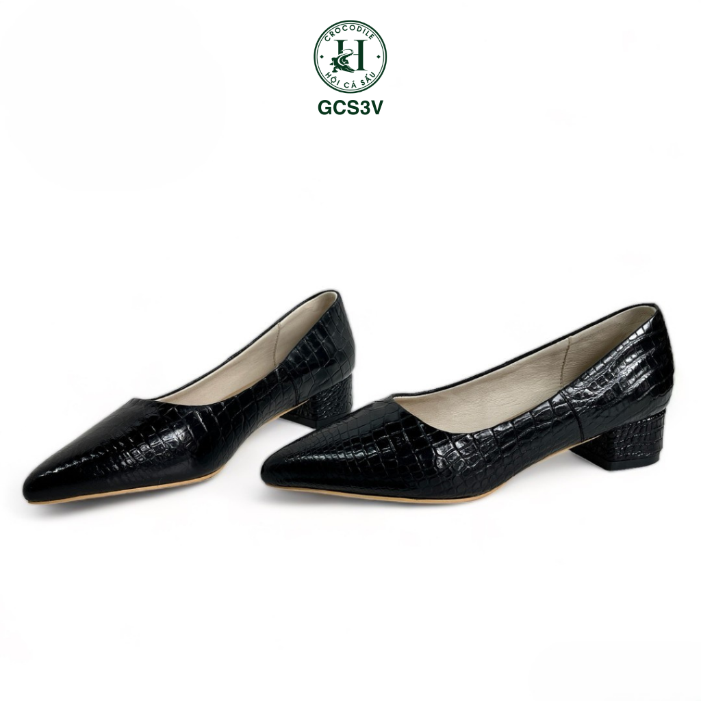 Giày nữ gót vuông da bụng cá sấu cao cấp - GCS3V