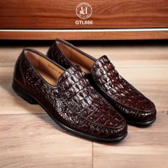 GTL666 – Giày lười đế cao da lưng cá sấu ( Nâu ) | Đậm chất nam tính – Tăng chiều cao tinh tế