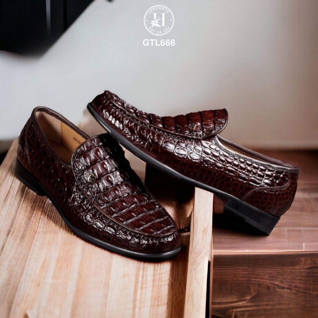 GTL666 – Giày lười đế cao da lưng cá sấu ( Nâu ) | Đậm chất nam tính – Tăng chiều cao tinh tế