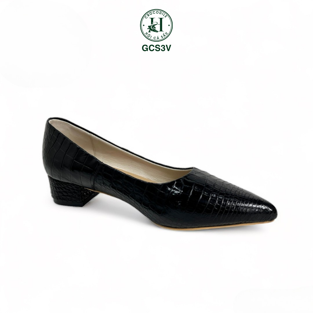 Giày nữ gót vuông da bụng cá sấu cao cấp - GCS3V