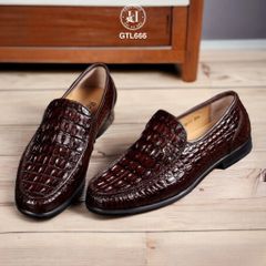 GTL666 – Giày lười đế cao da lưng cá sấu ( Nâu ) | Đậm chất nam tính – Tăng chiều cao tinh tế