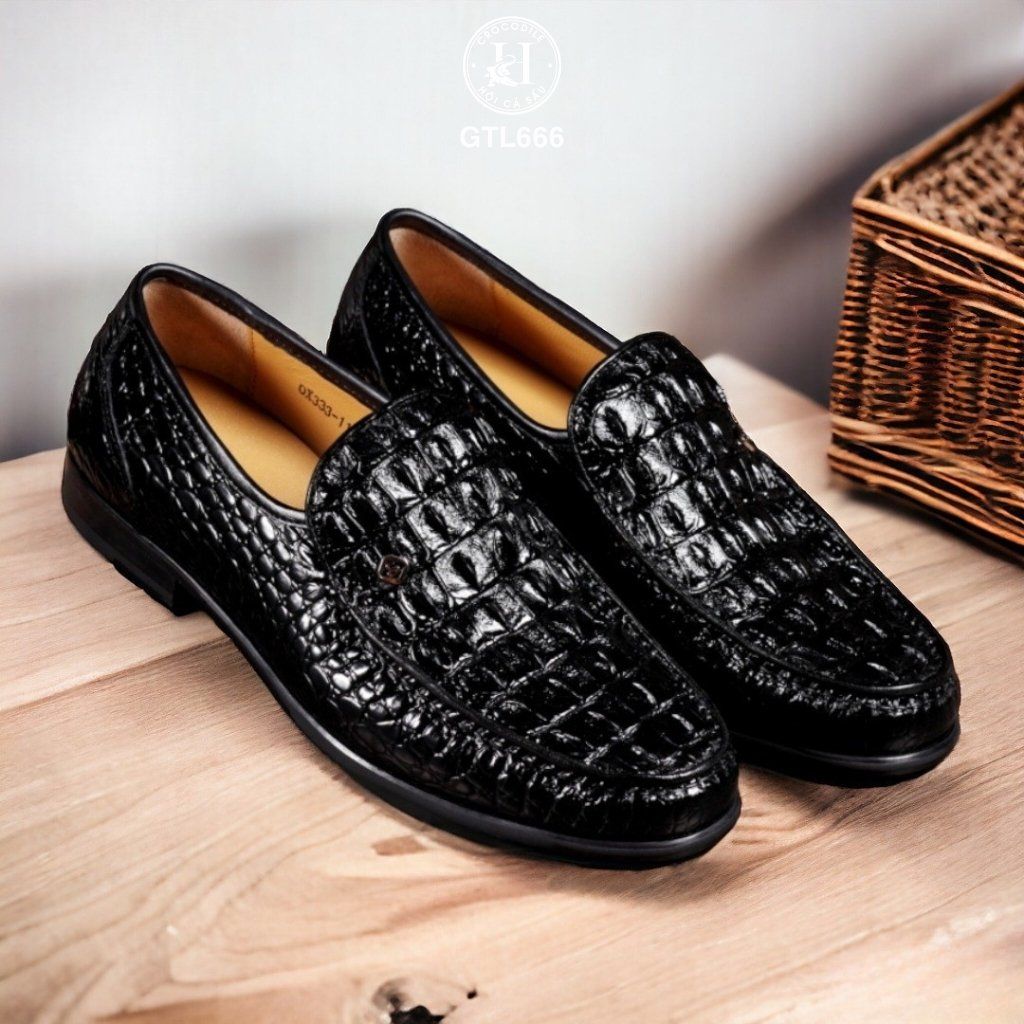 GTL666 – Giày lười đế cao da lưng cá sấu ( Nâu ) | Đậm chất nam tính – Tăng chiều cao tinh tế