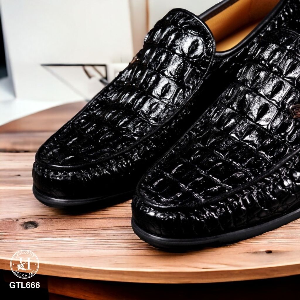 GTL666 – Giày lười đế cao da lưng cá sấu ( Nâu ) | Đậm chất nam tính – Tăng chiều cao tinh tế