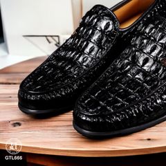 GTL666 – Giày lười đế cao da lưng cá sấu ( Nâu ) | Đậm chất nam tính – Tăng chiều cao tinh tế