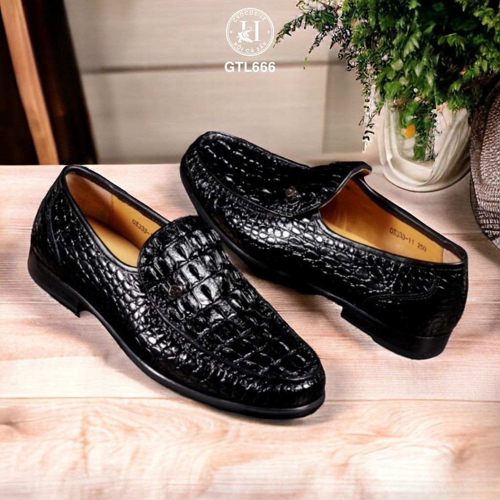 GTL666 – Giày lười đế cao da lưng cá sấu ( Nâu ) | Đậm chất nam tính – Tăng chiều cao tinh tế