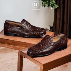 GTG600 – Giày lười đế cao da gù cá sấu thật 100% ( Màu Đen ), chuẩn quý ông hiện đại