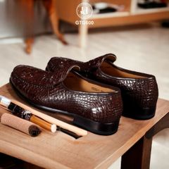 GTG600 – Giày lười đế cao da gù cá sấu thật 100% ( Màu Đen ), chuẩn quý ông hiện đại