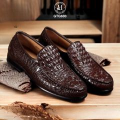 GTG600 – Giày lười đế cao da gù cá sấu thật 100% ( Màu Đen ), chuẩn quý ông hiện đại