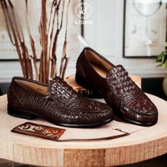 GTG600 – Giày lười đế cao da gù cá sấu thật 100% ( Màu Đen ), chuẩn quý ông hiện đại