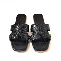 Dép nữ quai ngang cá sấu HỘI CÁ SẤU CROCODILE H39, khâu đế thủ công đi êm chân, BH 5 năm