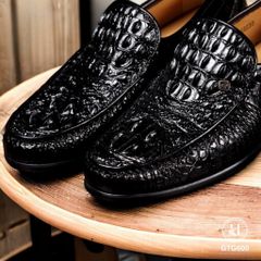 GTG600 – Giày lười đế cao da gù cá sấu thật 100% ( Màu Đen ), chuẩn quý ông hiện đại