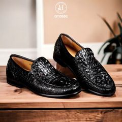 GTG600 – Giày lười đế cao da gù cá sấu thật 100% ( Màu Đen ), chuẩn quý ông hiện đại