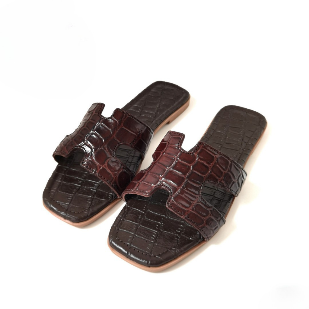 Dép nữ quai ngang cá sấu HỘI CÁ SẤU CROCODILE H39, khâu đế thủ công đi êm chân, BH 5 năm