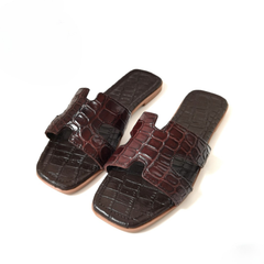 Dép nữ quai ngang cá sấu HỘI CÁ SẤU CROCODILE H39, khâu đế thủ công đi êm chân, BH 5 năm