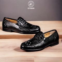 GTG600 – Giày lười đế cao da gù cá sấu thật 100% ( Màu Đen ), chuẩn quý ông hiện đại