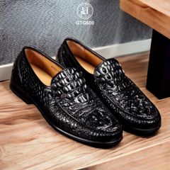 GTG600 – Giày lười đế cao da gù cá sấu thật 100% ( Màu Đen ), chuẩn quý ông hiện đại