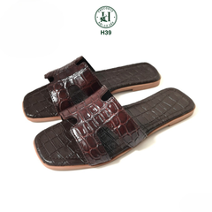 Dép nữ quai ngang cá sấu HỘI CÁ SẤU CROCODILE H39, khâu đế thủ công đi êm chân, BH 5 năm