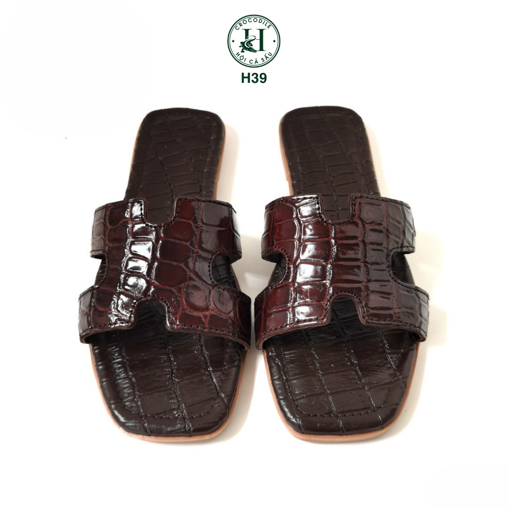 Dép nữ quai ngang cá sấu HỘI CÁ SẤU CROCODILE H39, khâu đế thủ công đi êm chân, BH 5 năm