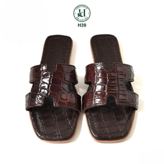 Dép nữ quai ngang cá sấu HỘI CÁ SẤU CROCODILE H39, khâu đế thủ công đi êm chân, BH 5 năm