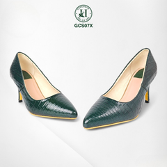 Giày nữ da cá sấu màu xanh, cao gót da cá sấu cao cấp GCS07X